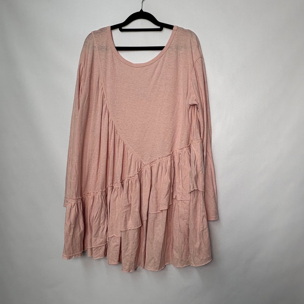 FP Beach Free People Pink Cotton Hemp Asymmetrical Ruffle Tunic Dress Large